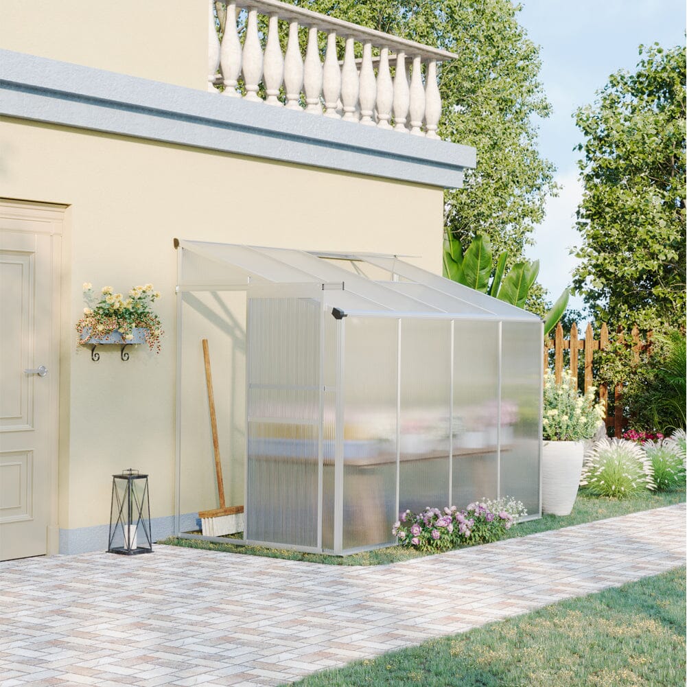 Livingandhome Lean-to Aluminum Greenhouse with Sliding Door, PM1041PM1042 Living and Home 