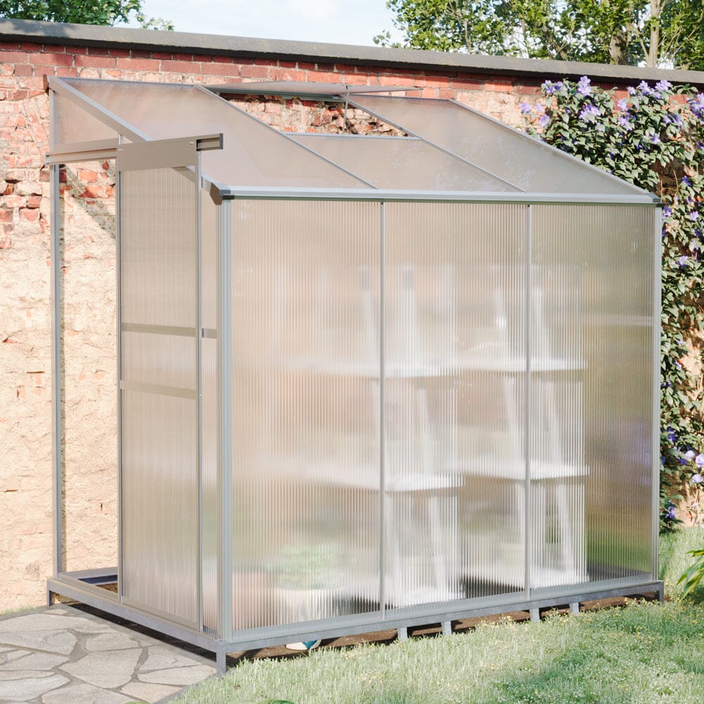 Livingandhome Lean-to Aluminum Greenhouse with Sliding Door, PM1041PM1042 Living and Home 