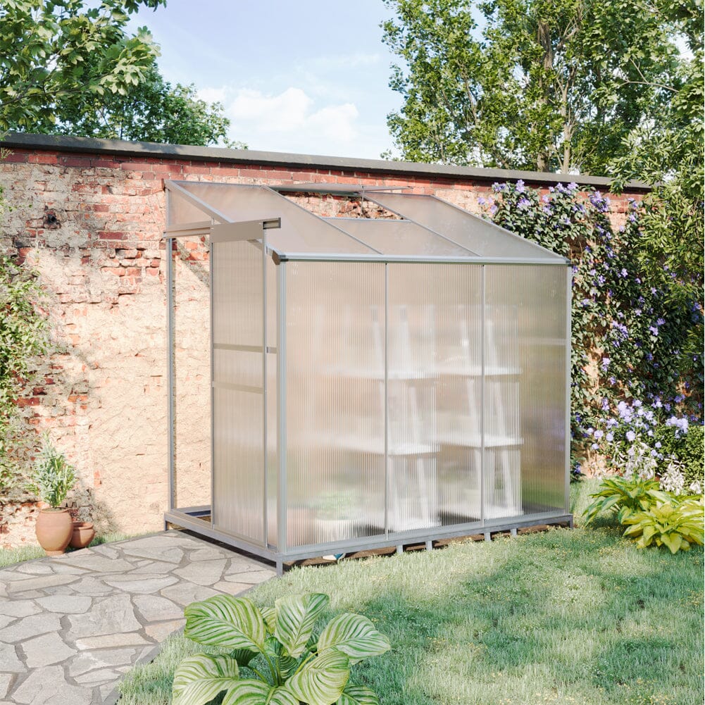 Livingandhome Lean-to Aluminum Greenhouse with Sliding Door, PM1041PM1042 Living and Home 6 x 4 ft With Base 
