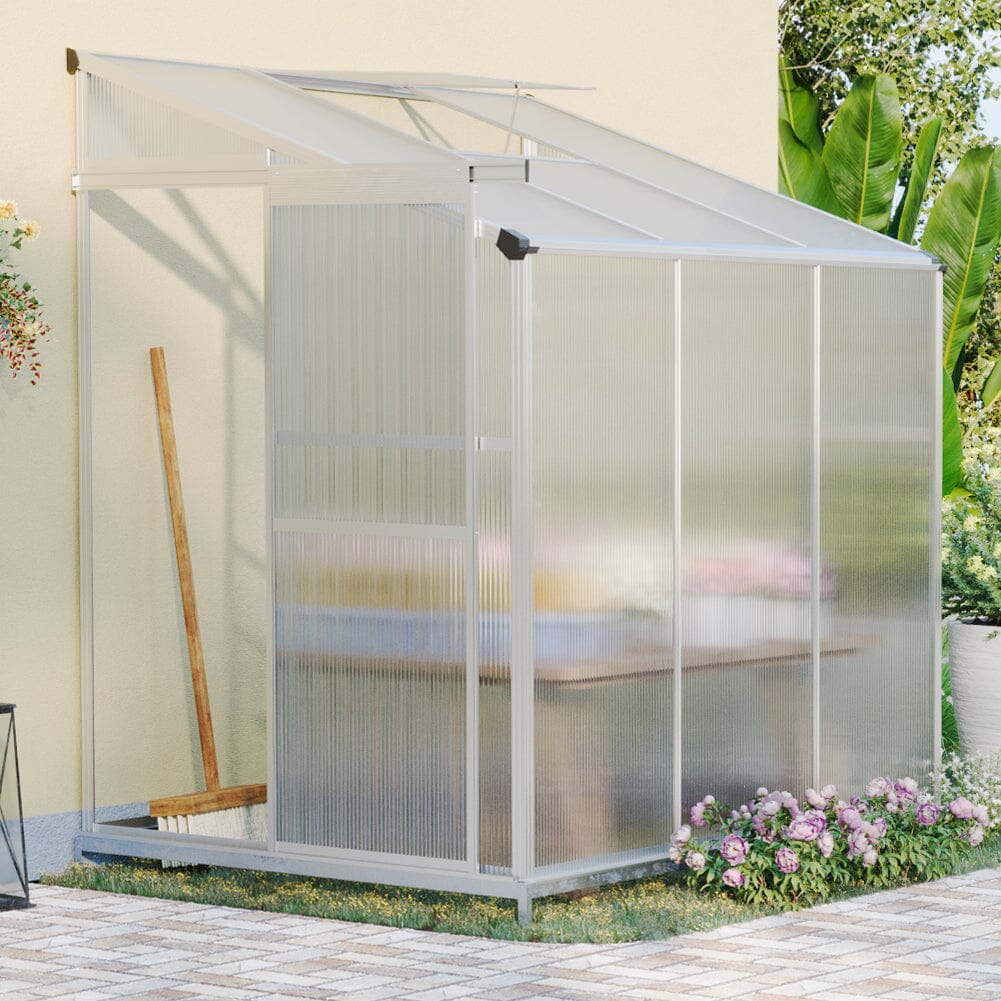 Livingandhome Lean-to Aluminum Greenhouse with Sliding Door, PM1041PM1042 Living and Home 