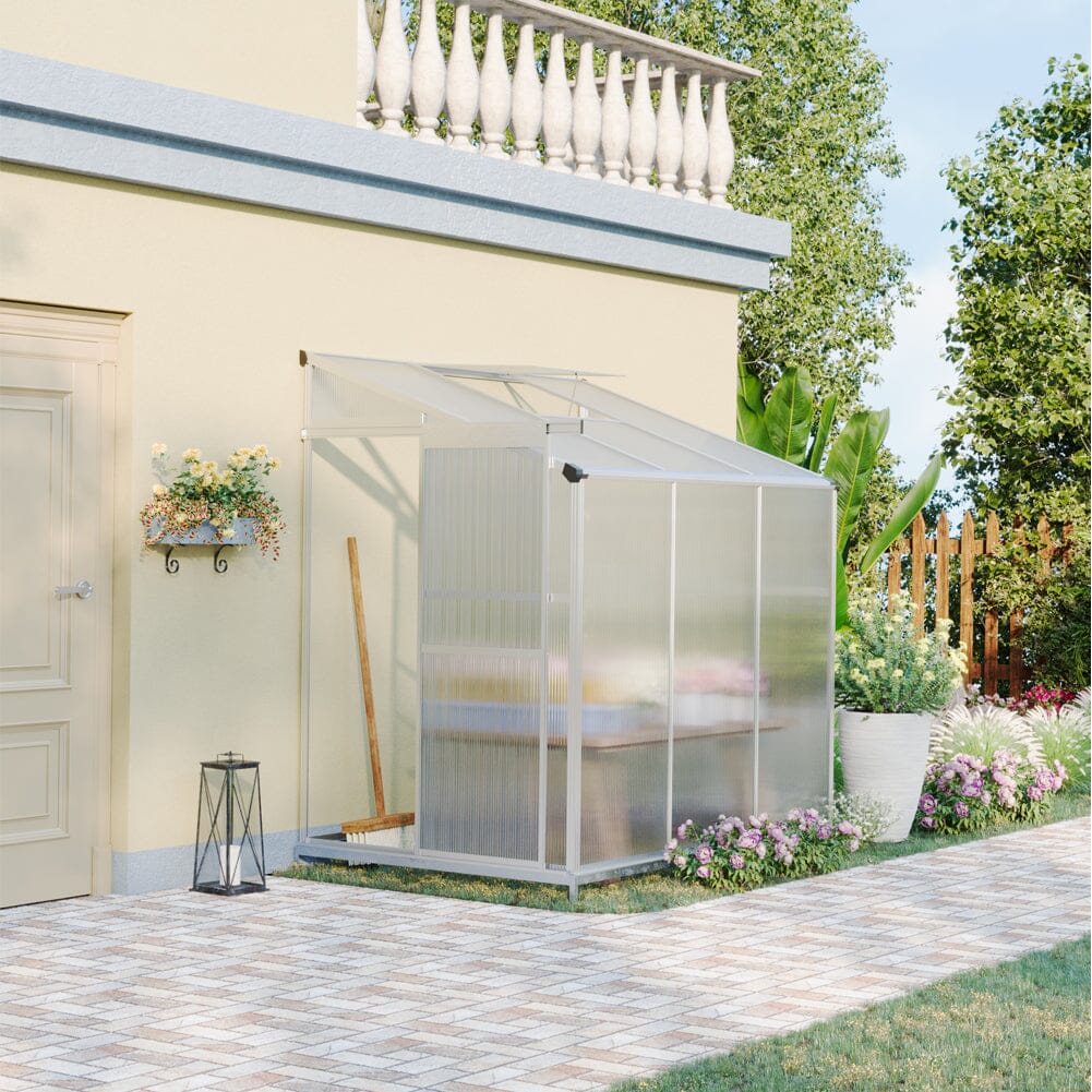 Livingandhome Lean-to Aluminum Greenhouse with Sliding Door, PM1041PM1042 Living and Home 