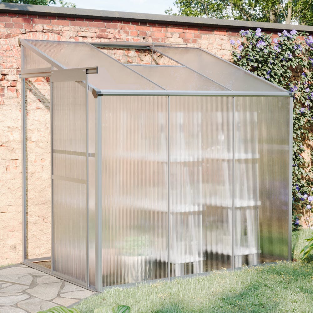 Livingandhome Lean-to Aluminum Greenhouse with Sliding Door, PM1041PM1042 Living and Home 