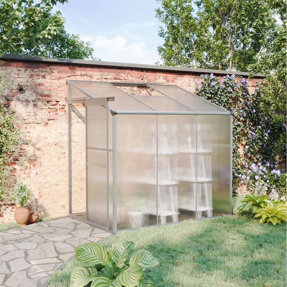Livingandhome Lean-to Aluminum Greenhouse with Sliding Door, PM1041PM1042 Living and Home 6 x 4 ft No Base 