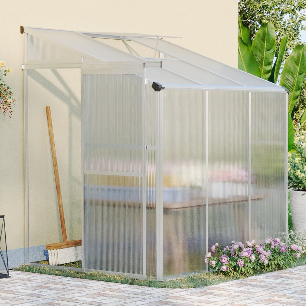 Livingandhome Lean-to Aluminum Greenhouse with Sliding Door, PM1041PM1042 Living and Home 