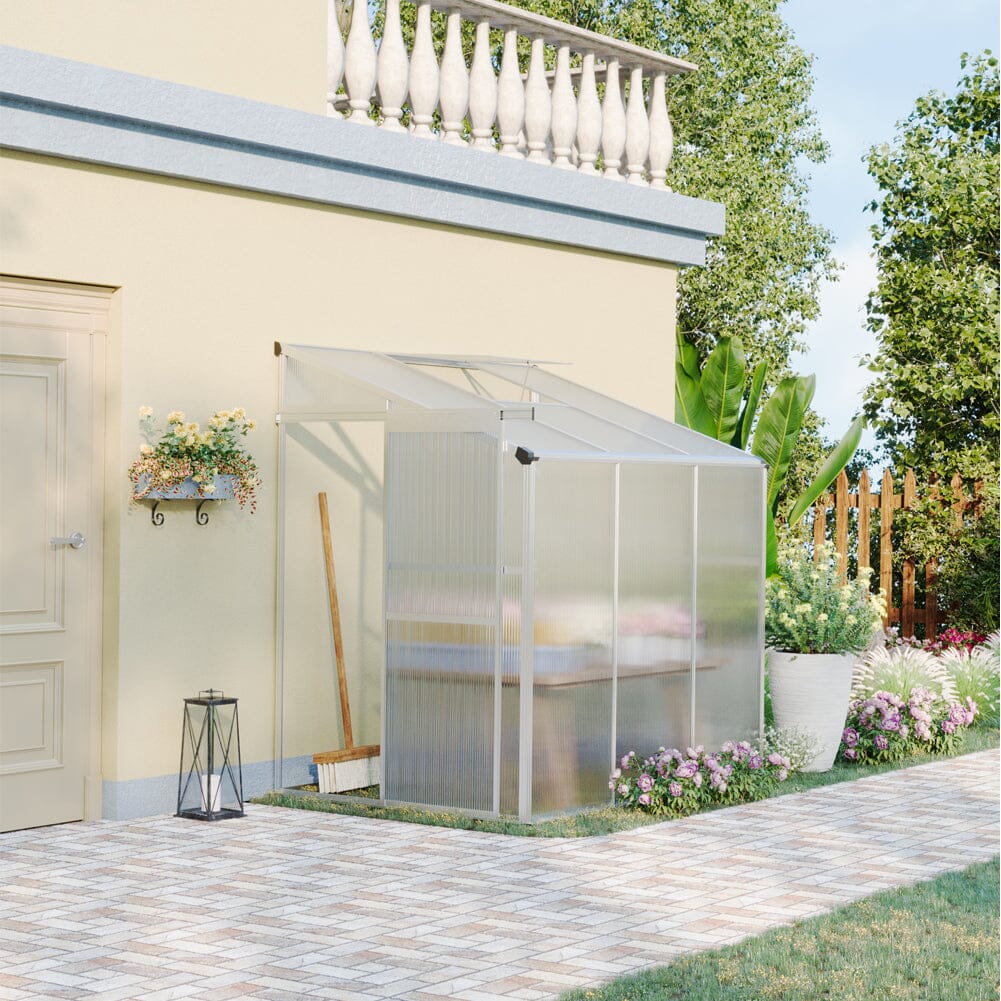 Livingandhome Lean-to Aluminum Greenhouse with Sliding Door, PM1041PM1042 Living and Home 