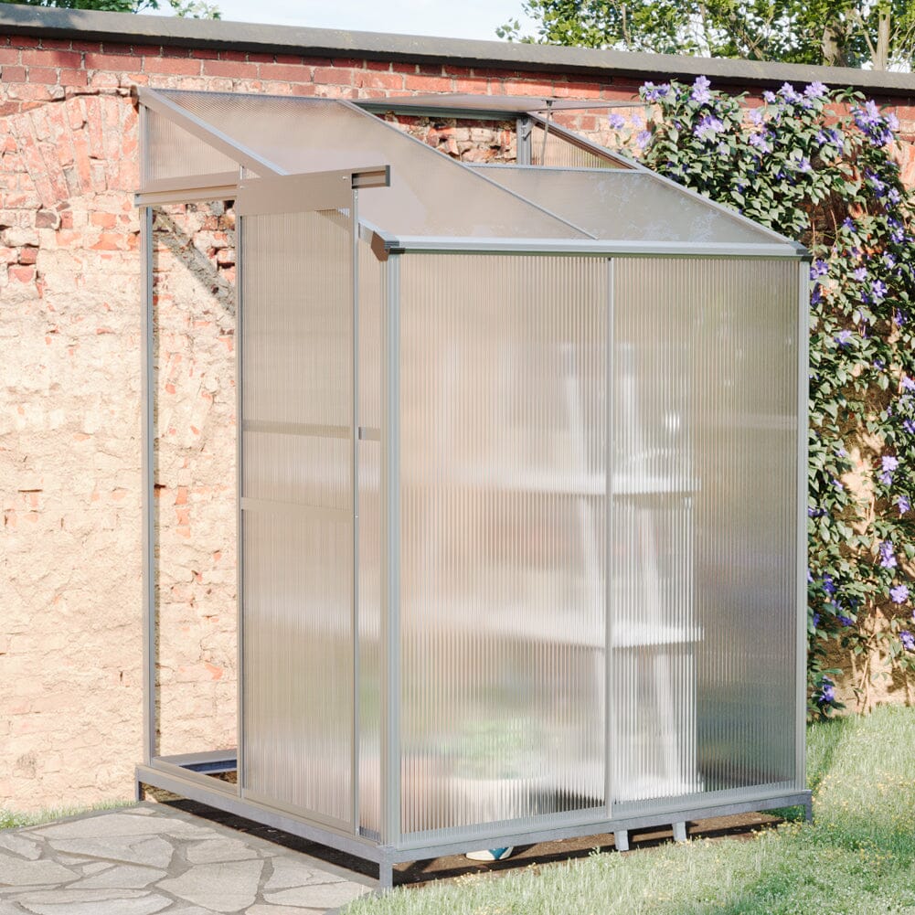 Livingandhome Lean-to Aluminum Greenhouse with Sliding Door, PM1041PM1042 Living and Home 