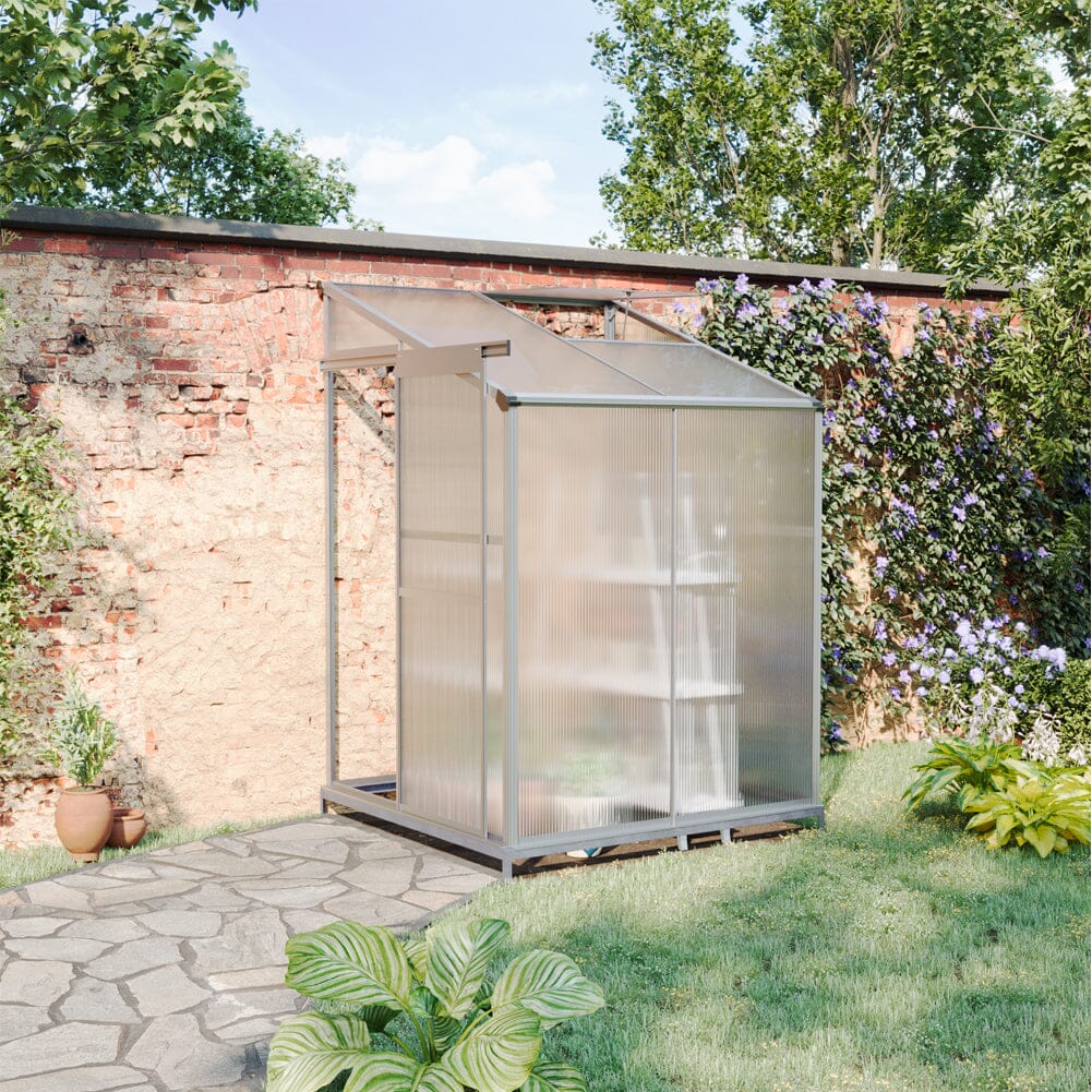 Livingandhome Lean-to Aluminum Greenhouse with Sliding Door, PM1041PM1042 Living and Home 