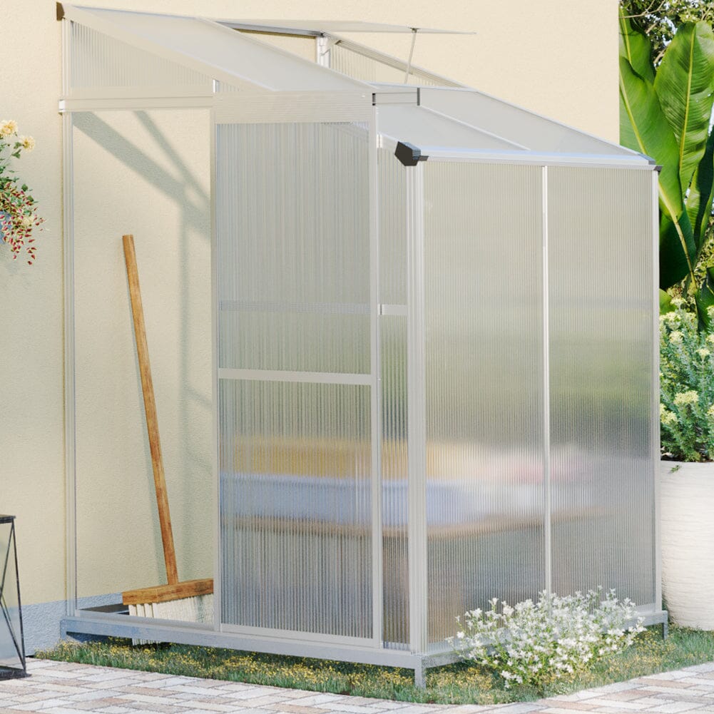 Livingandhome Lean-to Aluminum Greenhouse with Sliding Door, PM1041PM1042 Living and Home 