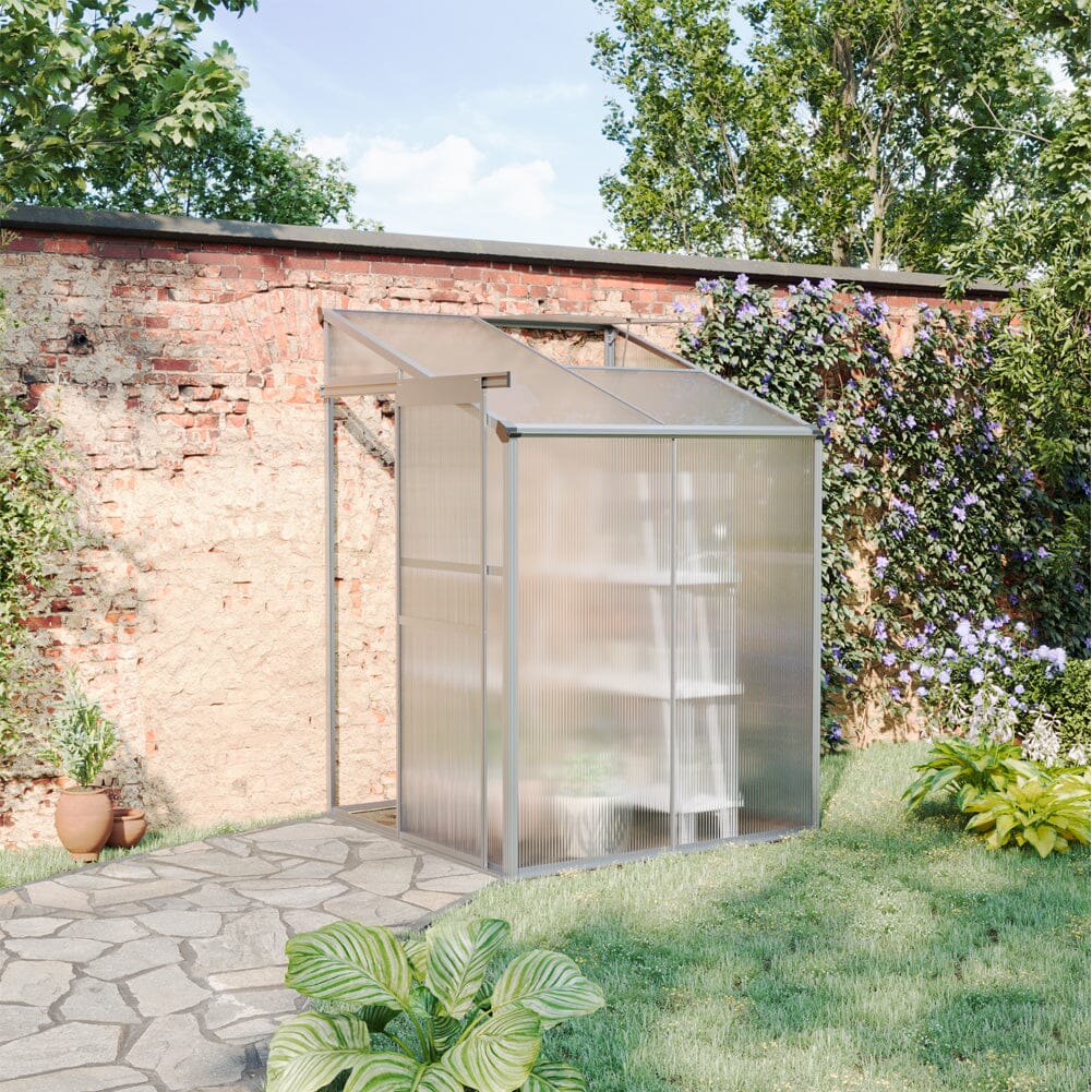 Livingandhome Lean-to Aluminum Greenhouse with Sliding Door, PM1041PM1042 Living and Home 4 x 4 ft No Base 
