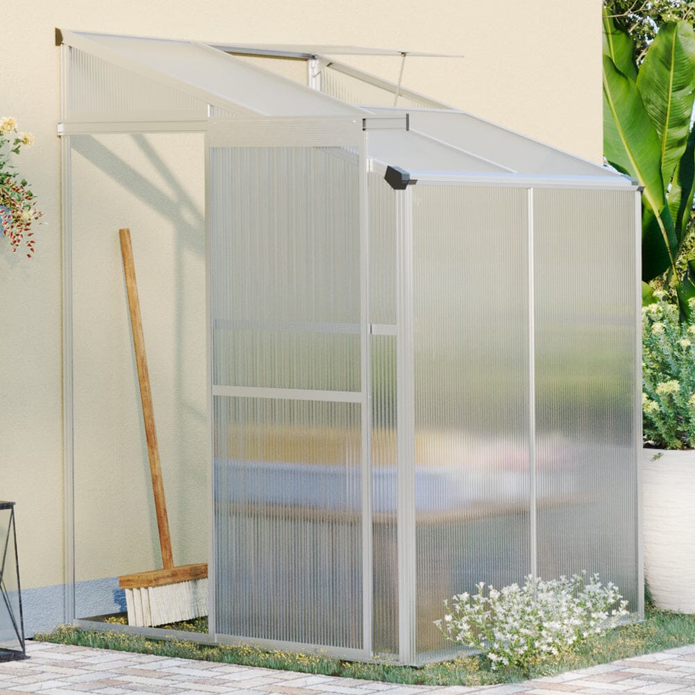 Livingandhome Lean-to Aluminum Greenhouse with Sliding Door, PM1041PM1042 Living and Home 