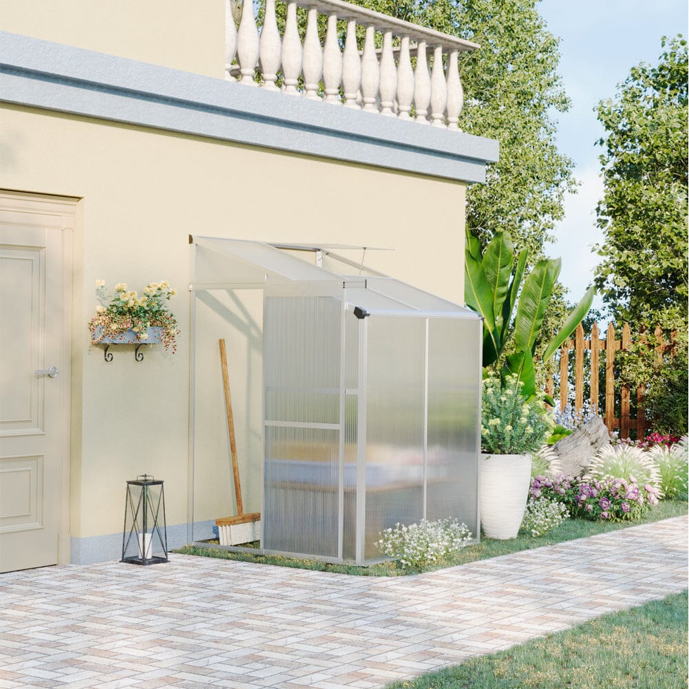 Livingandhome Lean-to Aluminum Greenhouse with Sliding Door, PM1041PM1042 Living and Home 