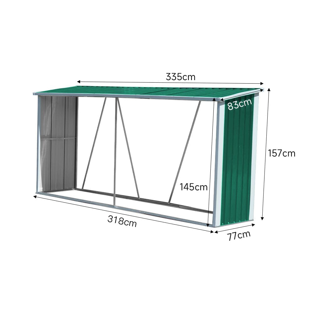 10.9 ft W Metal Garden Storage Shed for Firewood Tools Green/Black Garden Sheds Living and Home 