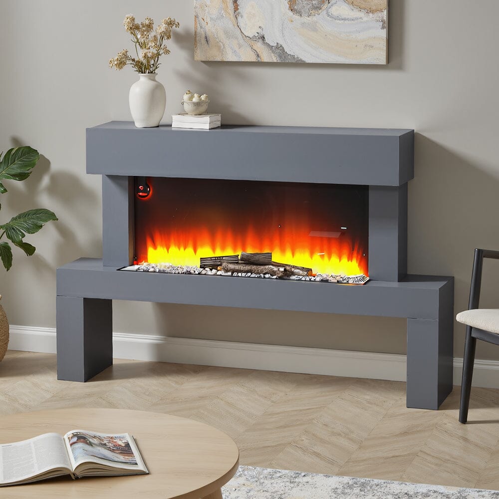 Dark Grey Freestanding Electric Fireplace with Stand Living and Home 