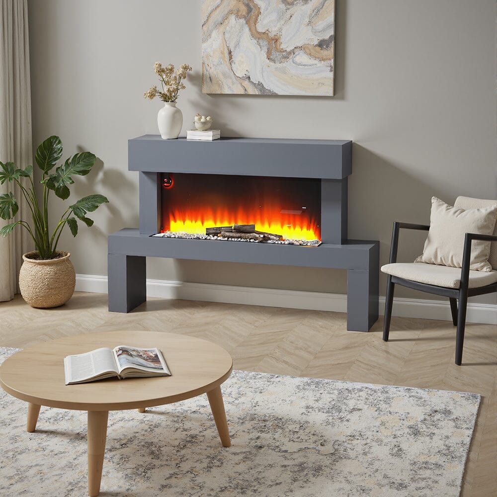 Dark Grey Freestanding Electric Fireplace with Stand Living and Home 