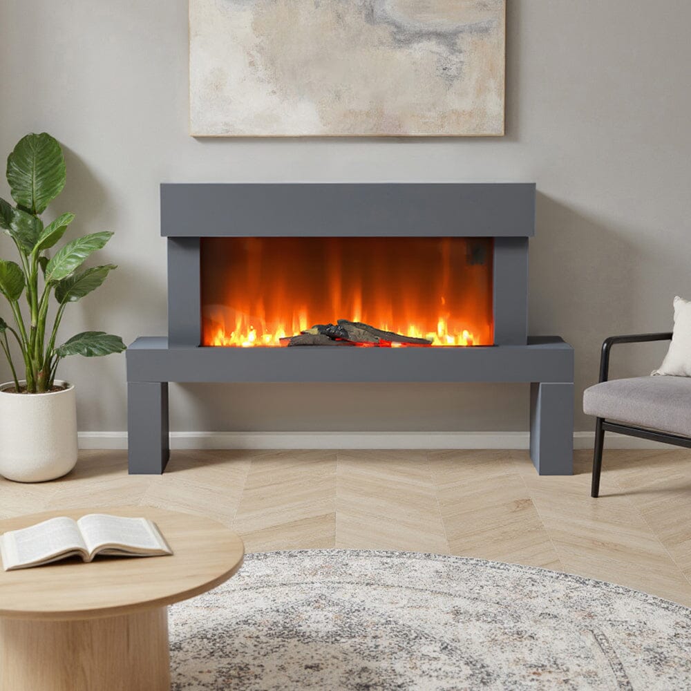 Dark Grey Freestanding Electric Fireplace with Stand Living and Home 