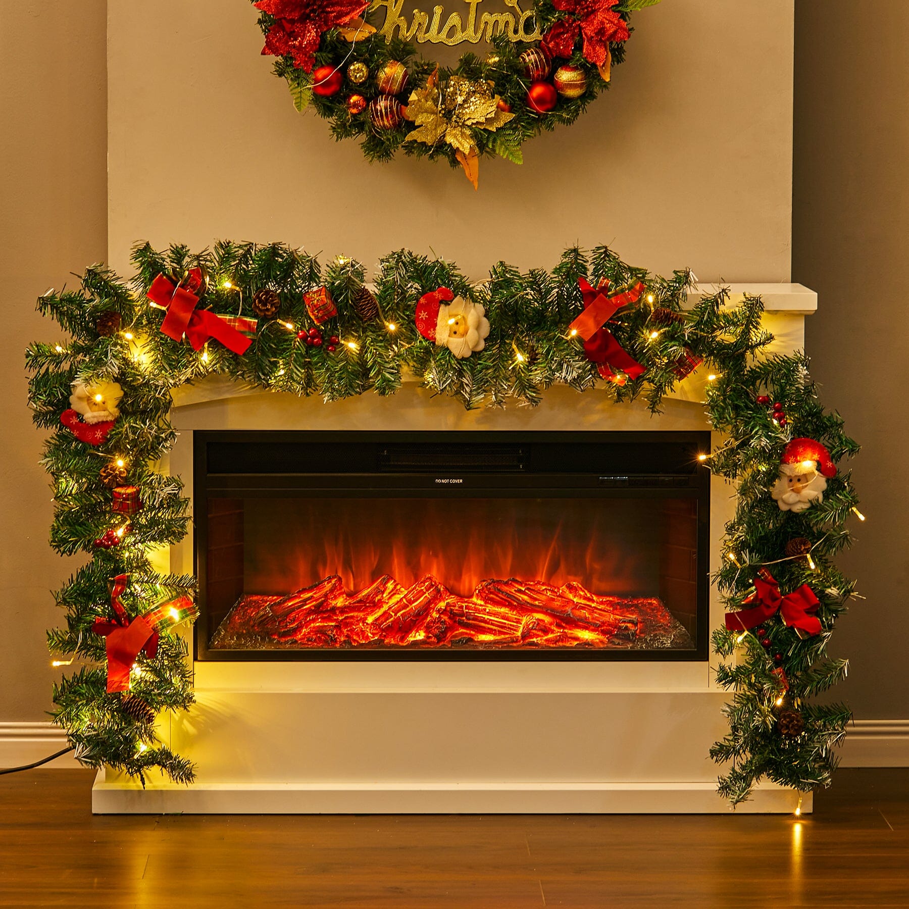 Cute Pre-lit Artificial Christmas Garland with Santa for Door and Mantel Living and Home 