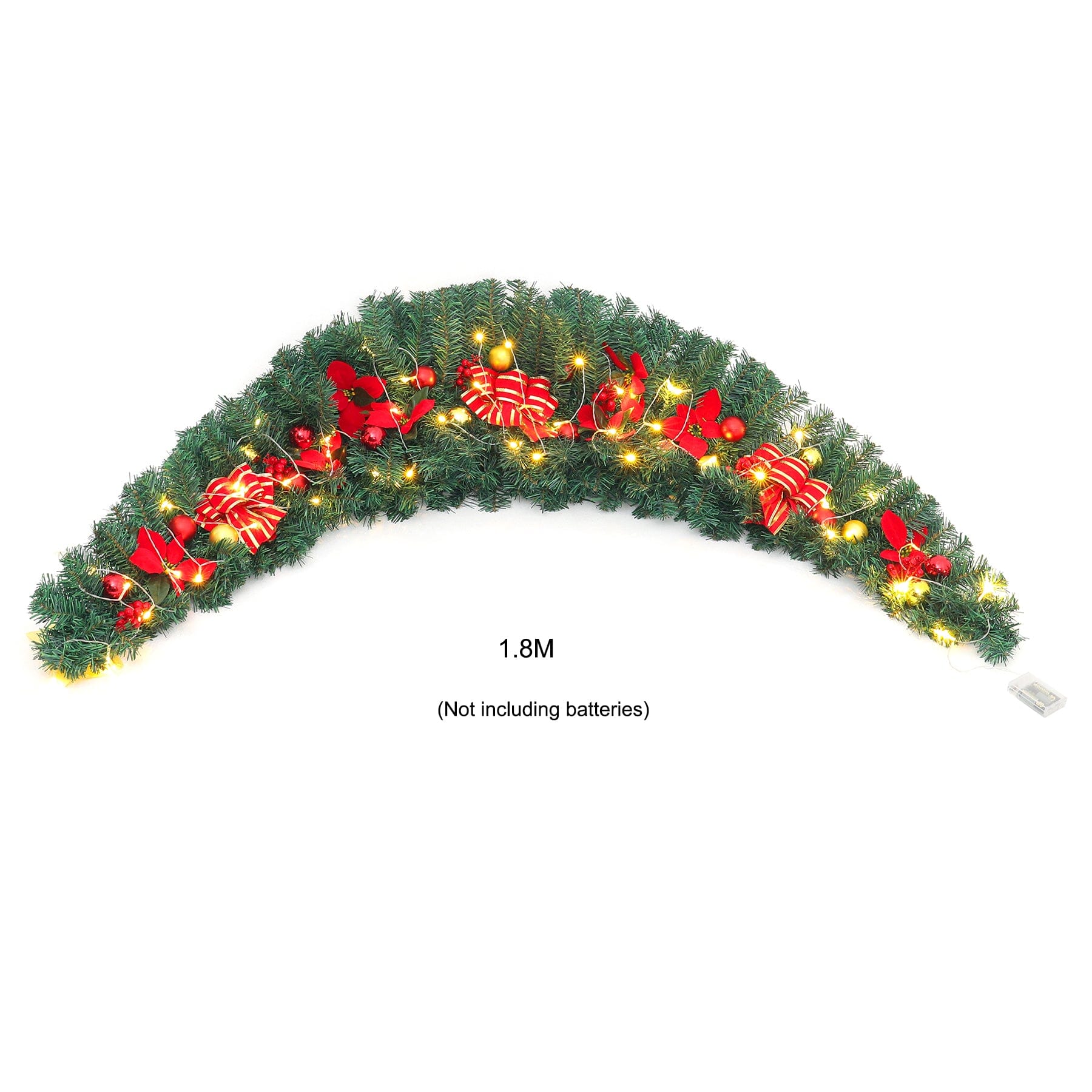 Christmas Rattan Garland 1.8m with 250 Rattan Branches, Bows, Christmas Balls, and Greenery Living and Home 