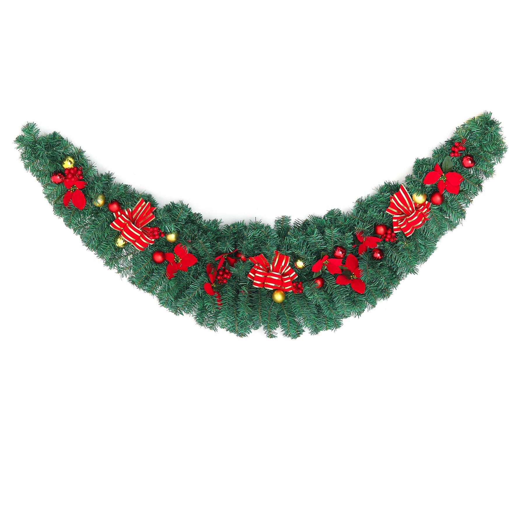 Christmas Rattan Garland 1.8m with 250 Rattan Branches, Bows, Christmas Balls, and Greenery Living and Home 