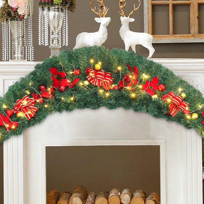 ‍Christmas Rattan Garland 1.8m with 250 Rattan Branches, Bows, Christmas Balls, and Greenery (100% off) Living and Home 