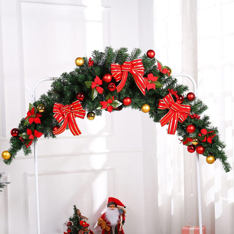 Christmas Rattan Garland 1.8m with 250 Rattan Branches, Bows, Christmas Balls, and Greenery Living and Home 