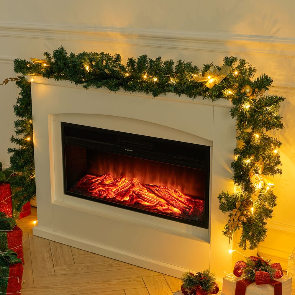 Pre-Lit Golden Christmas Wreath with Warm White Lights Christmas Living and Home 
