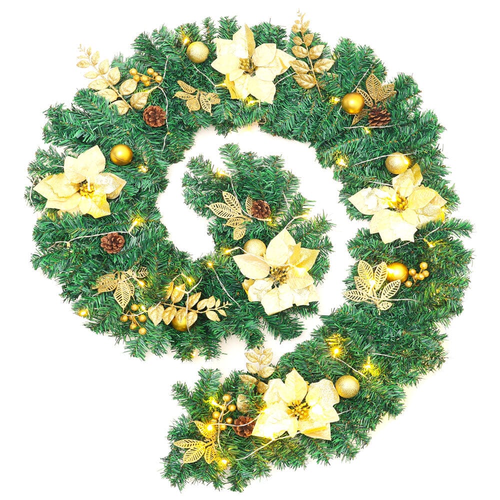 Pre-Lit Golden Christmas Wreath with Warm White Lights Christmas Living and Home 