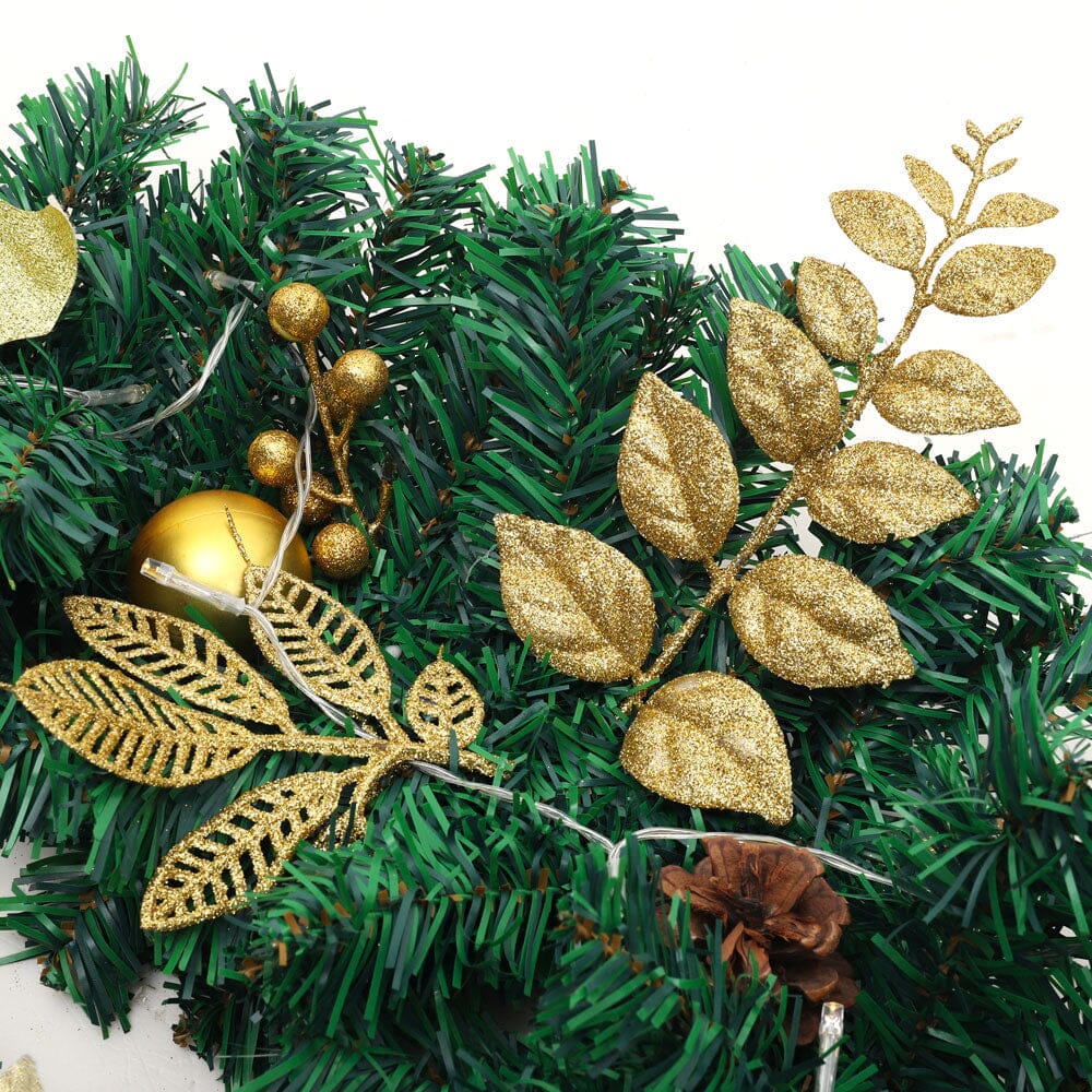 Pre-Lit Golden Christmas Wreath with Warm White Lights Christmas Living and Home 