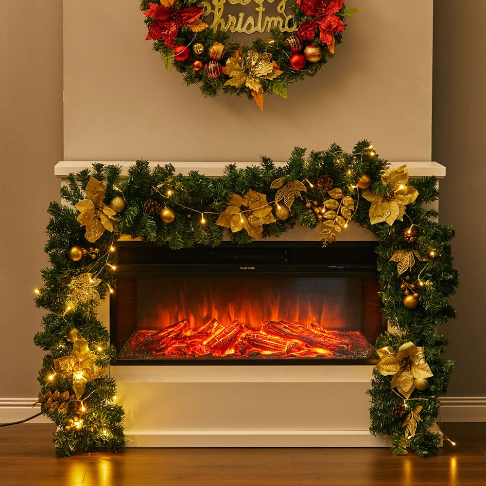 ‍Pre-Lit Golden Christmas Wreath with Warm White Lights (100% off) Living and Home 