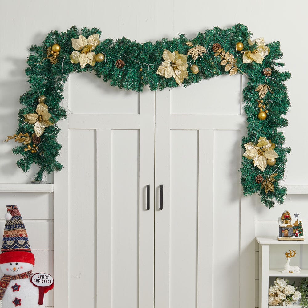 Pre-Lit Golden Christmas Wreath with Warm White Lights Christmas Living and Home 