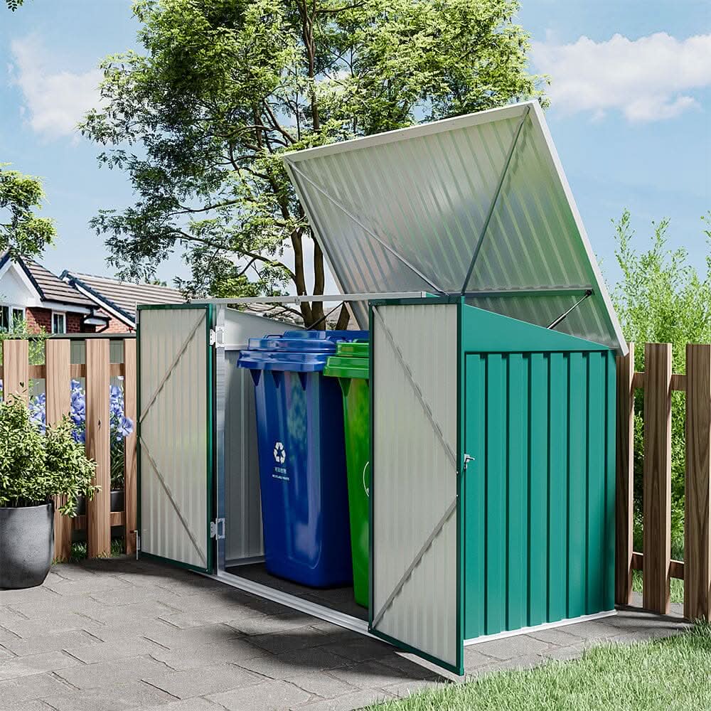6 7ft Lockable Steel Garden Metal Junk Bike Storage Shed Green Black Grey