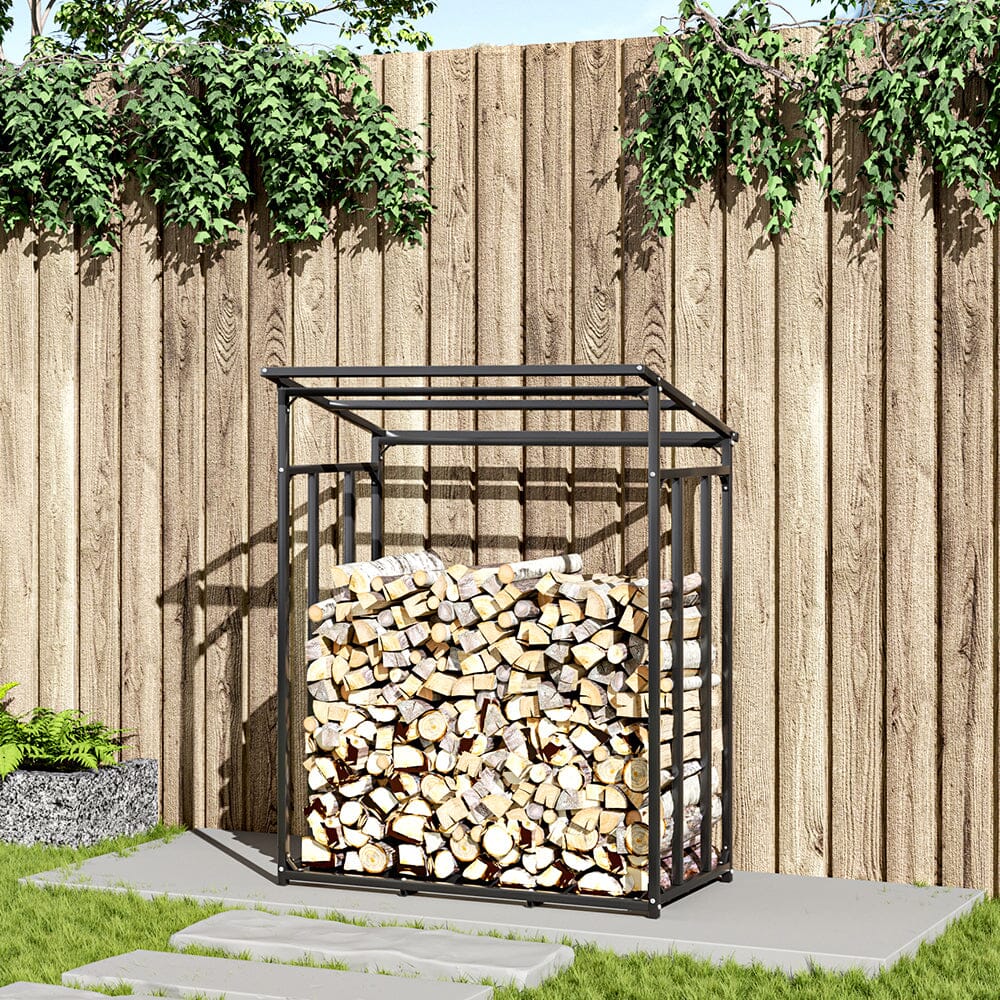 Garden Sanctuary Metal Tube Firewood Rack with PE Cover Roof Garden Sheds Living and Home 