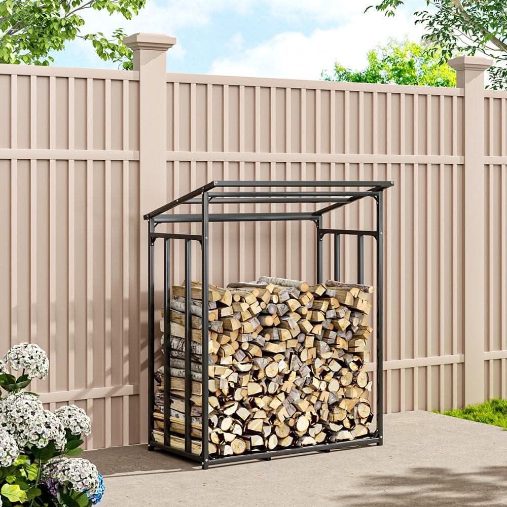 Garden Metal Tube Firewood Rack with PE Cover Roof – Living and Home