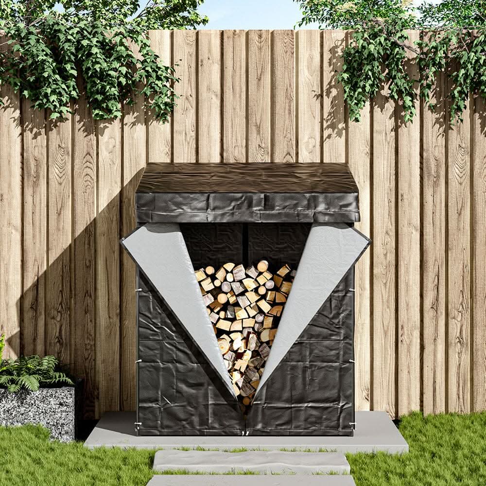 185cm W Garden Metal Tube Firewood Rack with Roof – Living and Home