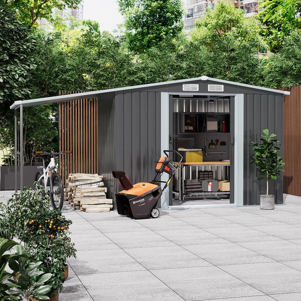 8×8ft/ 10×8ft Metal Grey Outdoor Storage Shed with Lean-to Living and Home 