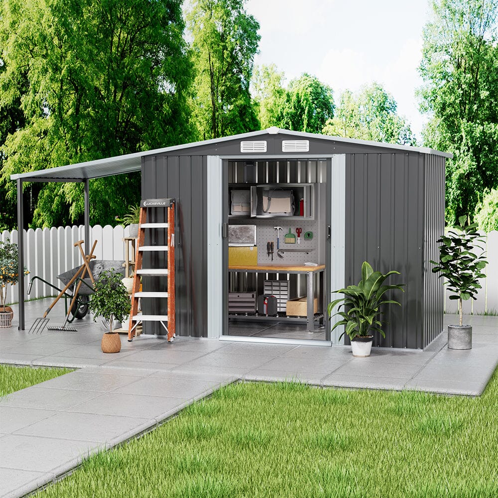 4×8 ft/ 6×8 ft Metal GardenStorage Shed with Log Storage Garden Sheds Living and Home 