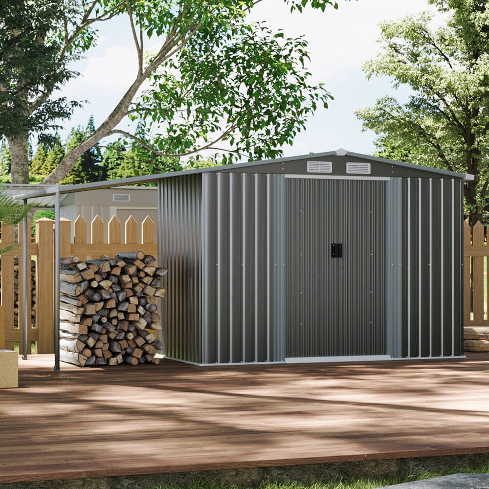 4×8 ft/ 6×8 ft Metal GardenStorage Shed with Log Storage Garden Sheds Living and Home 