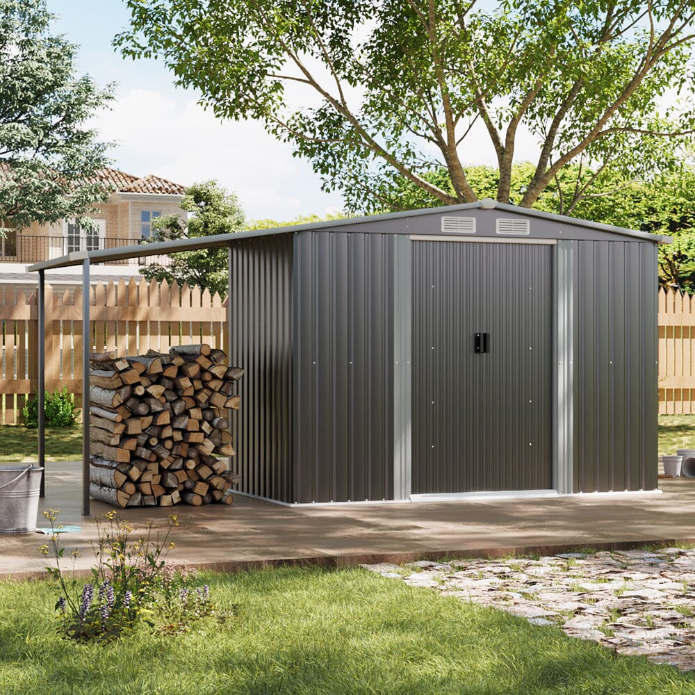 4×8 ft/ 6×8 ft Metal GardenStorage Shed with Log Storage Garden Sheds Living and Home 
