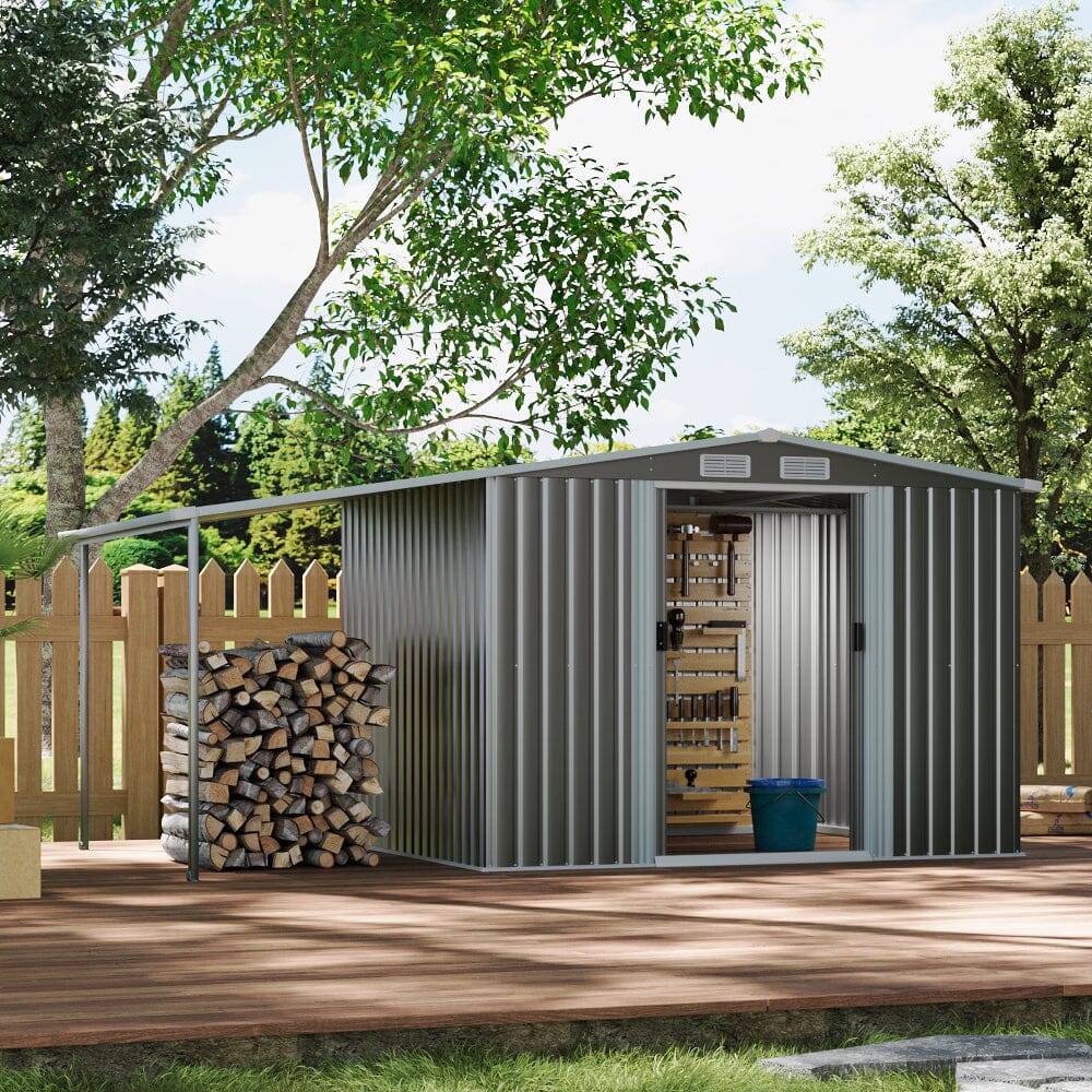 4×8 ft/ 6×8 ft Metal GardenStorage Shed with Log Storage Garden Sheds Living and Home 