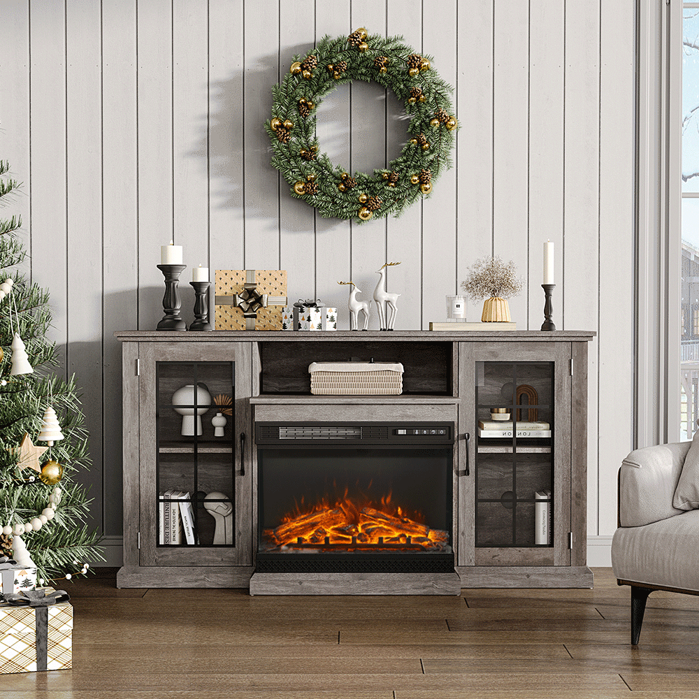 5ft Freestanding Fireplaces 3 Sided Electric Fireplace Rustic Grey
