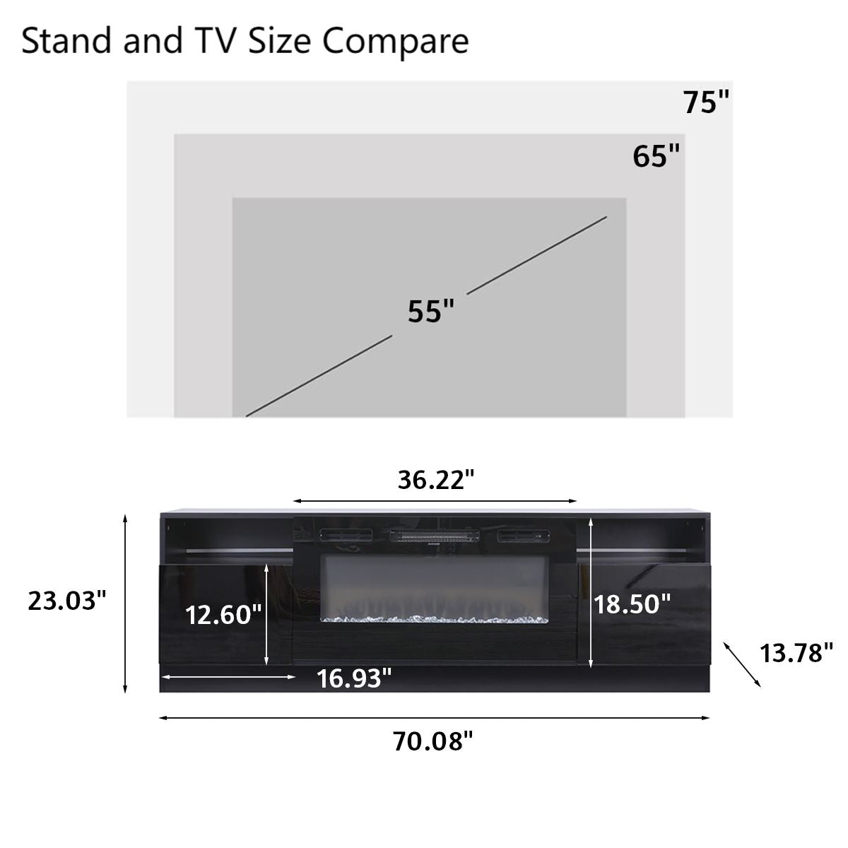 36 Inch Recessed Electric Fireplace TV Stand with Closed Storage Living and Home 