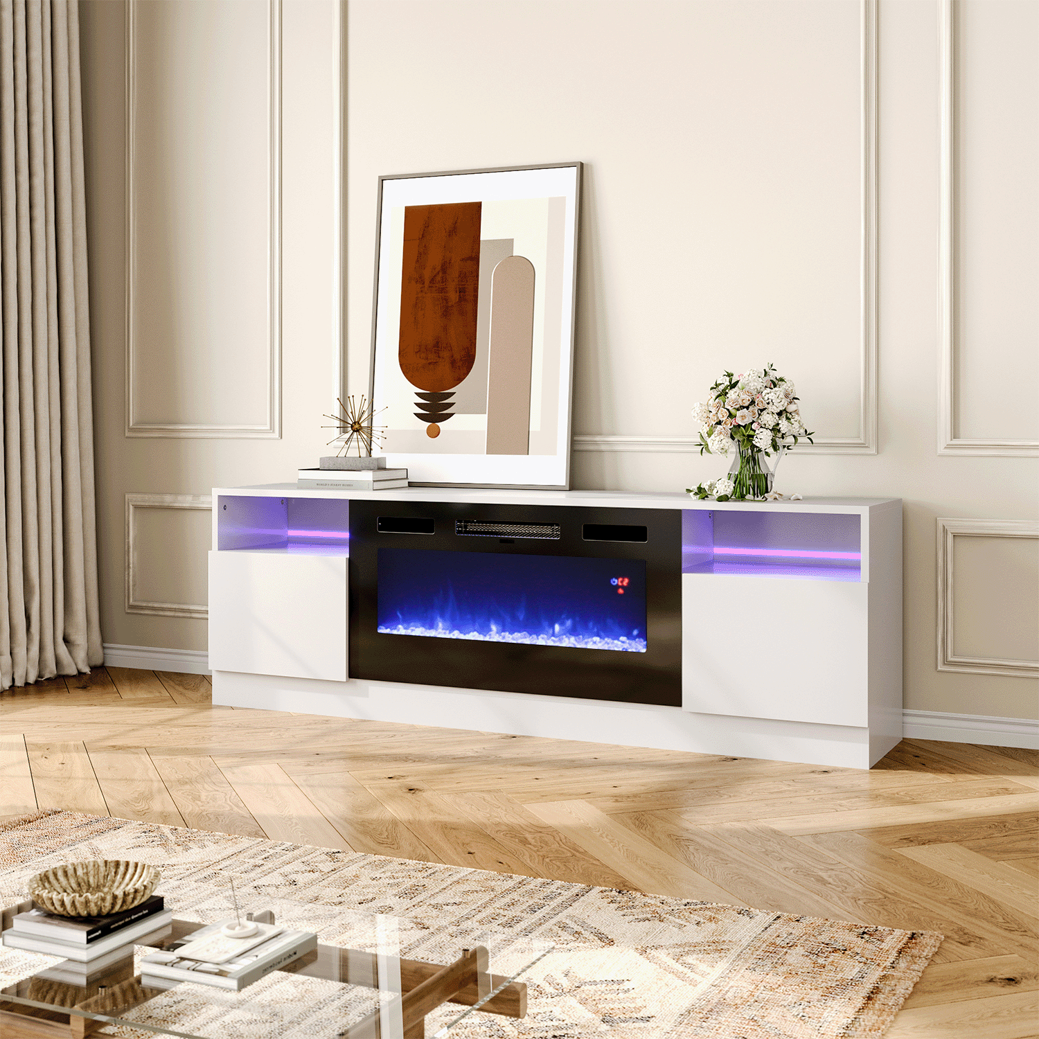 36 Inch Recessed Electric Fireplace TV Stand with Closed Storage Living and Home 
