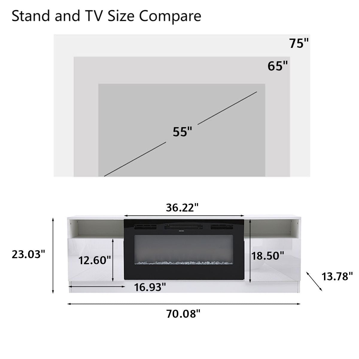 36 Inch Recessed Electric Fireplace TV Stand with Closed Storage Living and Home 