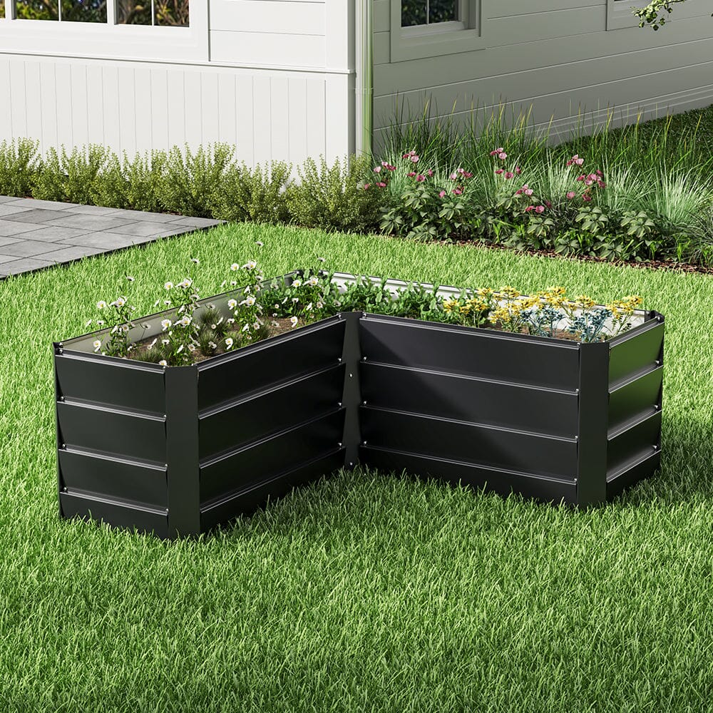 Outdoor Metal L-Shaped Raised Garden Bed Living and Home 
