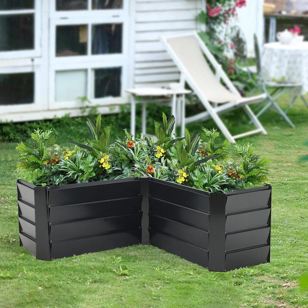 Outdoor Metal L-Shaped Raised Garden Bed Living and Home 