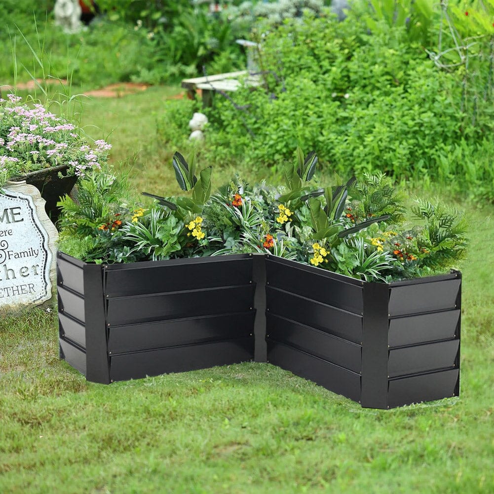 Outdoor Metal L-Shaped Raised Garden Bed Living and Home 