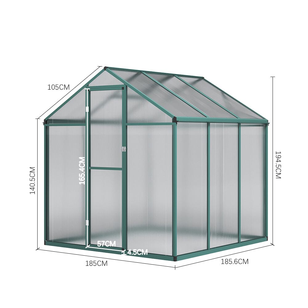 Aluminium Polycarbonate Apex Greenhouse With Green Border Living and Home 