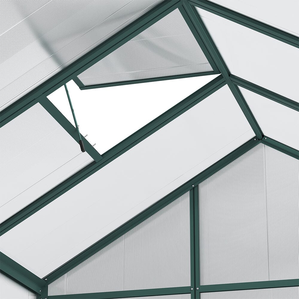 Aluminium Polycarbonate Apex Greenhouse With Green Border Living and Home 