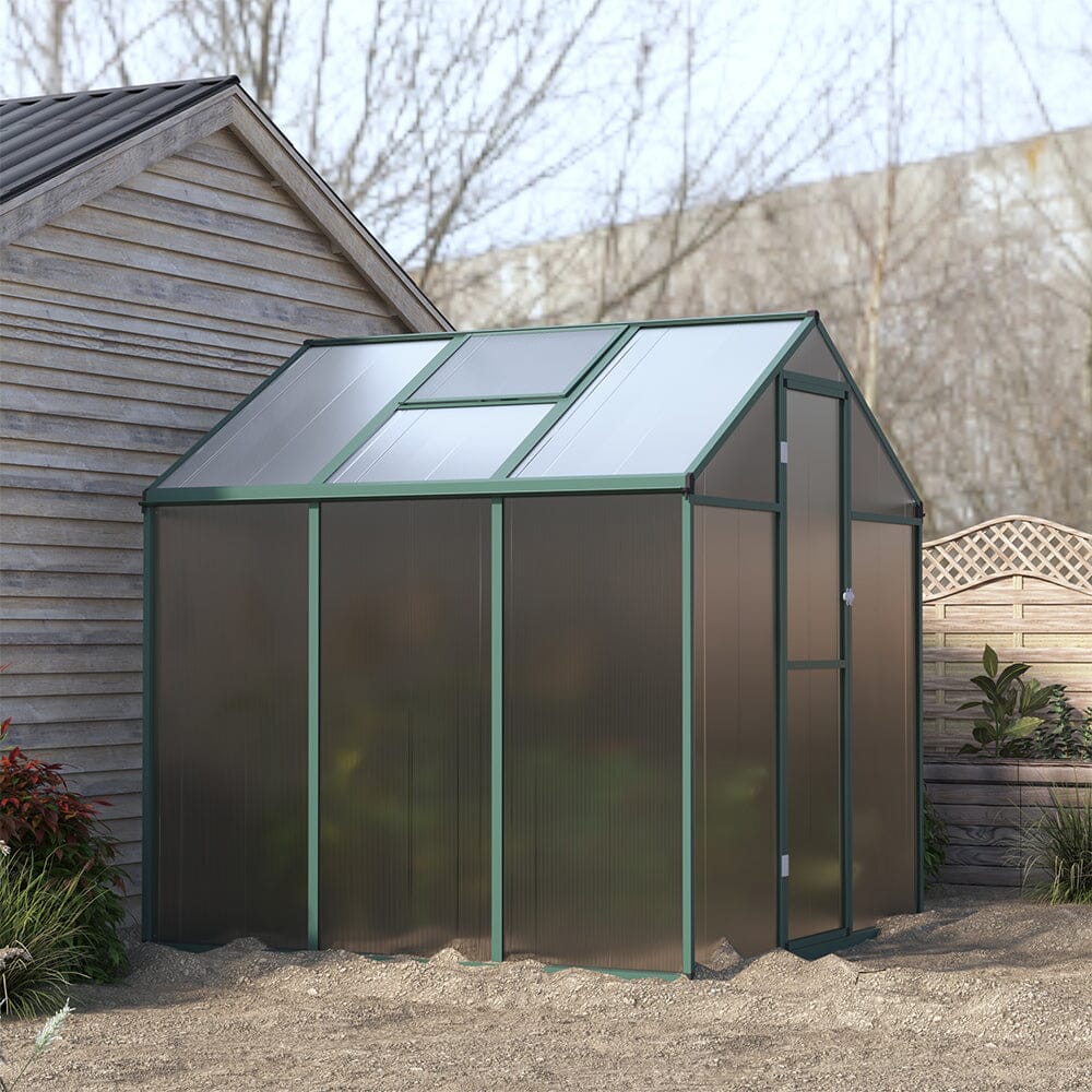 Aluminium Polycarbonate Apex Greenhouse With Green Border Living and Home 