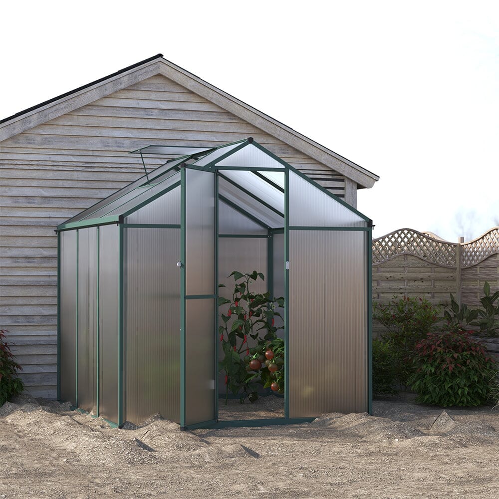Aluminium Polycarbonate Apex Greenhouse With Green Border Living and Home 