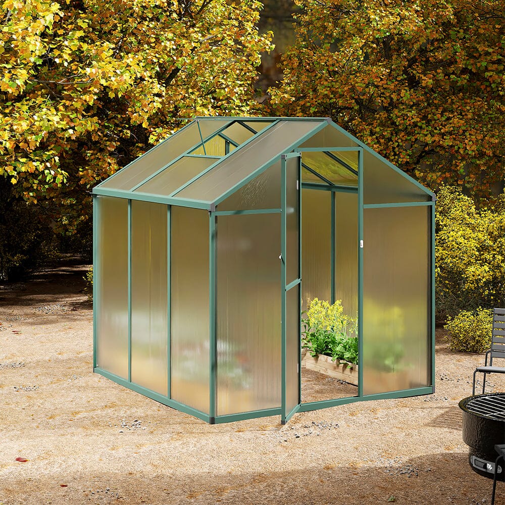 Aluminium Polycarbonate Apex Greenhouse With Green Border Living and Home 